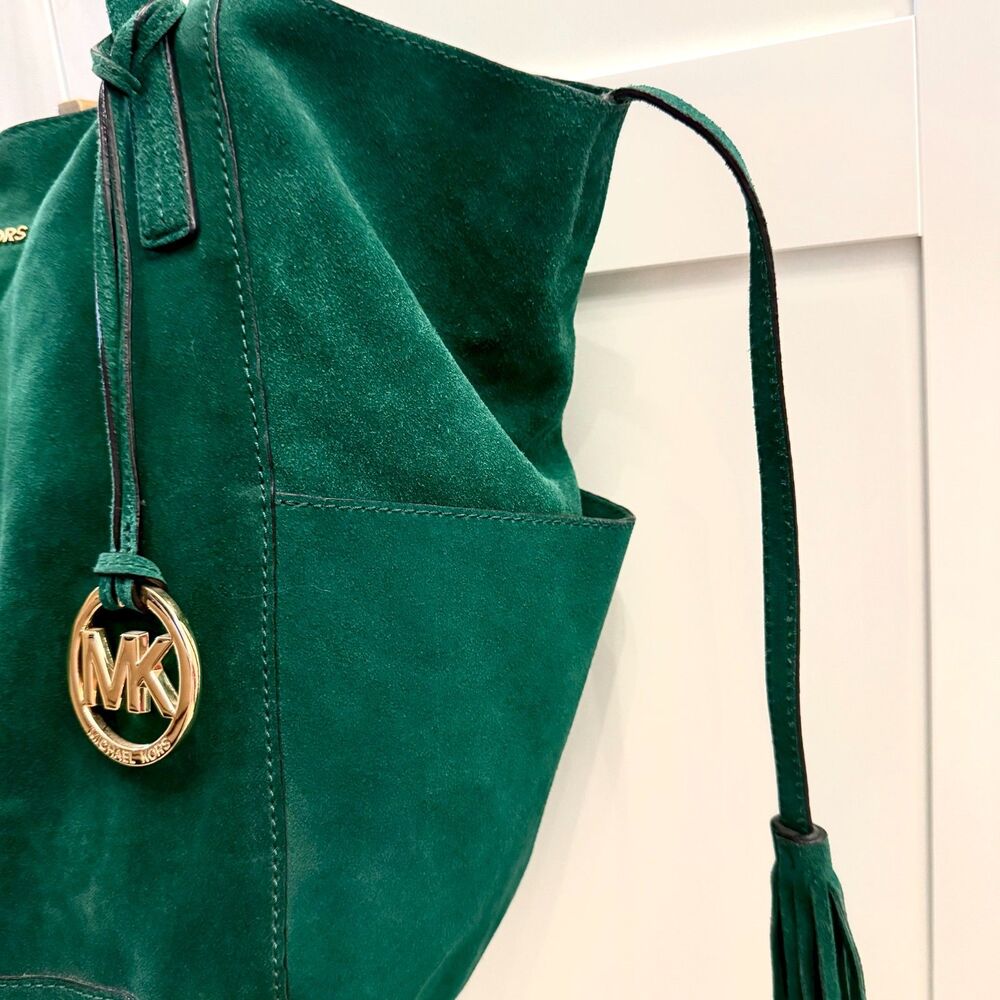 Michael Kors Ashbury Large Suede Grab Bag - Emerald, Gold Accents, Dust Bag - Picture 6 of 12